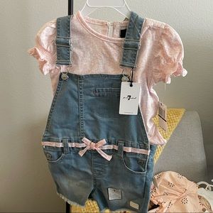 7 for all mankind  -  blue denim short overalls with shirt